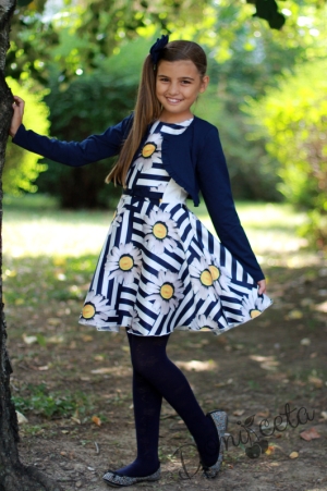 Официална детска рокля с маргаритки с болеро в тъмносиньо Теси
