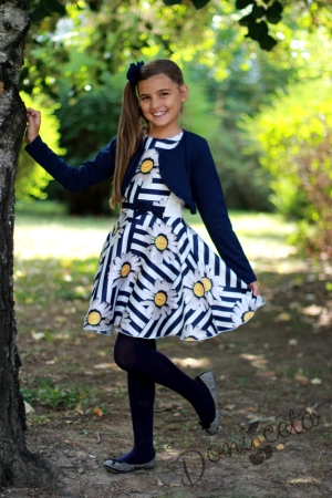 Официална детска рокля с маргаритки с болеро в тъмносиньо Теси