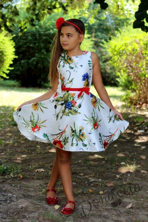 Официална детска рокля на цветя с болеро в червено Донита