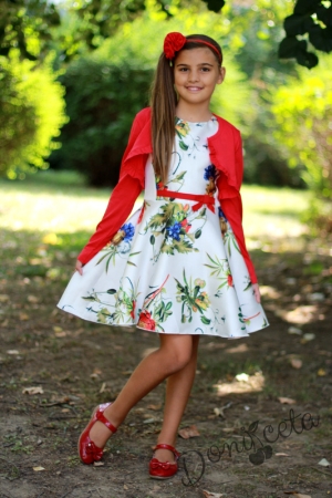 Официална детска рокля на цветя с болеро в червено Донита