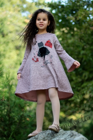 Детска рокля от плетиво в розов меланж