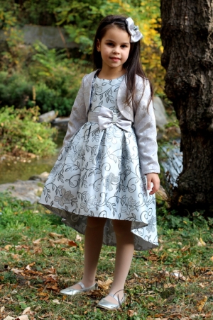 Официална детска рокля в сребристо с шлейф с болеро Идеа 260С