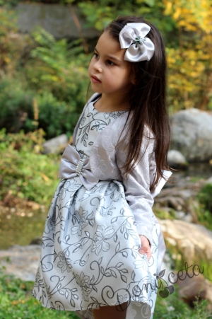 Официална детска рокля в сребристо с шлейф с болеро Идеа 260С