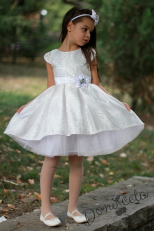 Официална детска рокля в бяло с къс ръкав и тюл Клариса