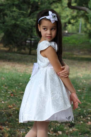 Официална детска рокля в бяло с къс ръкав и тюл Клариса