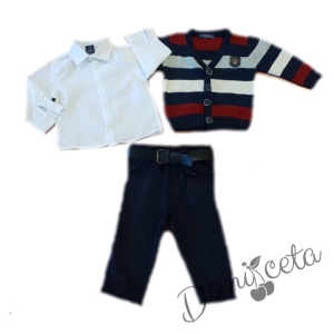 Детски комплект за момче от риза, панталон с колан и жилетка 1