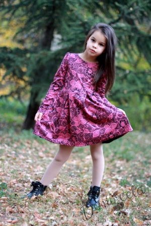 Детска рокля с дълъг ръкав на цветя