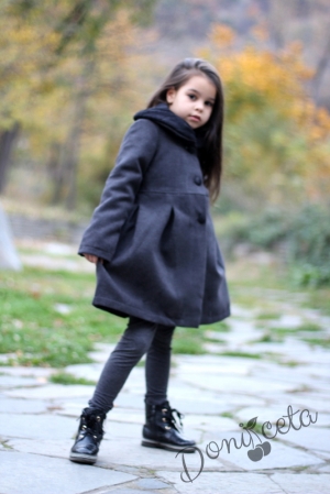 Детско палто с дантела в сиво
