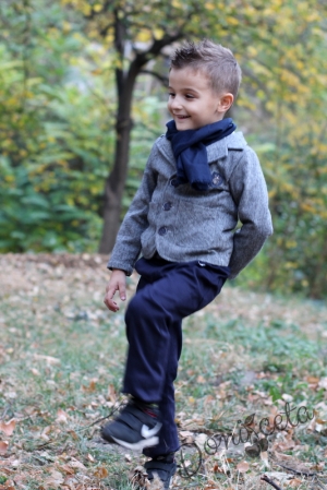 Детски комплект за момче от риза, панталон, сако и шал