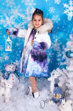 Оригинален комплект от детска рокля с палто за зимата със снежна картинка