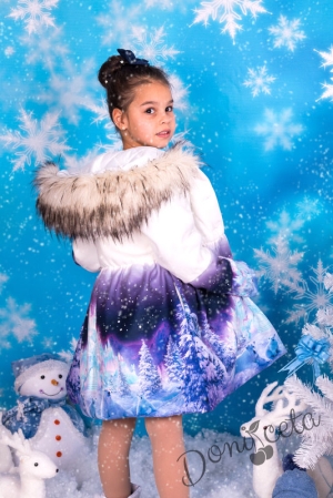 Комплект от детско палто с рокля с дълъг ръкав с картинка на зимна приказка