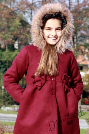 Зимно детско палто в бордо с качулка