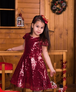 Официална детска рокля от пайети в бордо