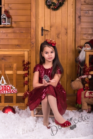 Официална детска рокля от пайети в бордо