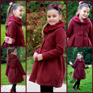 Комплект от детско палто в бордо с лачени боти в бордо