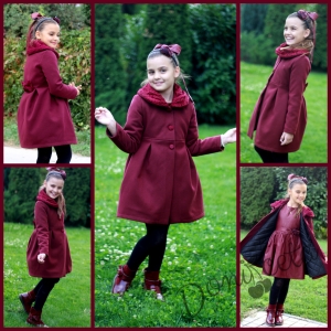 Комплект от детско палто в бордо с лачени боти в бордо