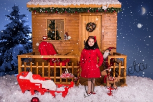Комплект от официална детска рокля от дантела с дълъг ръкав и палто в червено