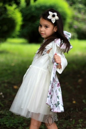 Комплект от  детска рокля с палто на цветя и лачени боти
