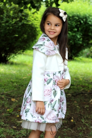 Комплект от  детска рокля с палто на цветя и лачени боти