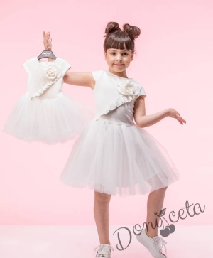 Официална детска рокля в бяло с цвете