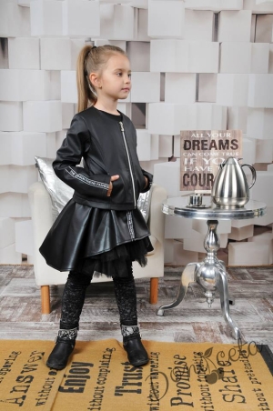 Детски комплект за момиче от яке и пола в черно