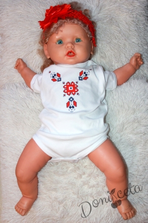 Бебешко боди с къс ръкав с фолклорни/етно мотиви