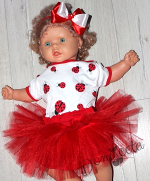 Комплект от бебешко боди с калинки с пола пачка в червено
