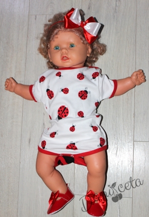 Комплект от бебешко боди с калинки с пола пачка в червено
