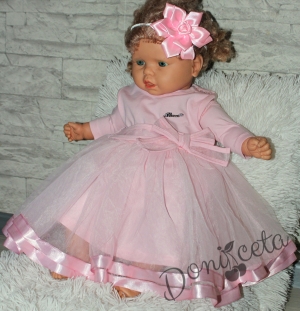Празнична детска рокля в розово с дълъг ръкав