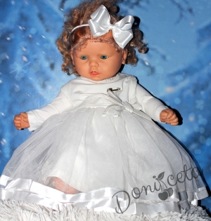Празнична детска/бебешка рокля в екрю с дълъг ръкав