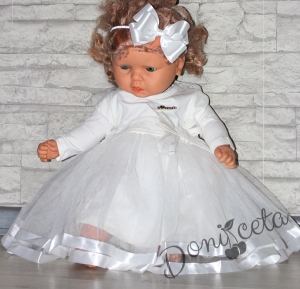 Празнична детска/бебешка рокля в екрю с дълъг ръкав