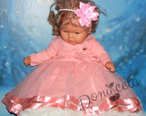 Празнична детска/бебешка рокля в прасковено с дълъг ръкав