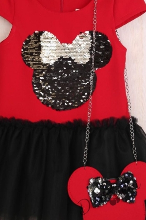Детска рокля в червено с тюл и чантичка с Мини 2