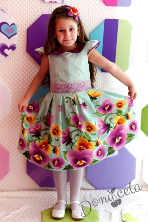 Празнична детска рокля на цветя с болеро в лилаво Лия