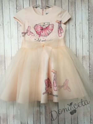 Официална детска рокля в прасковено с балерина