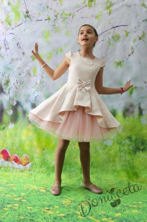 Официална детска рокля в прасковено с тюл Пепита