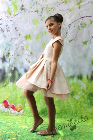 Официална детска рокля в прасковено с тюл Пепита