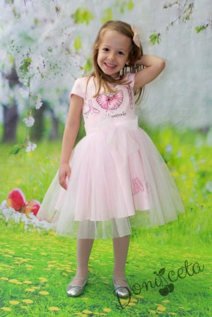 Официална детска рокля в розово с балерина