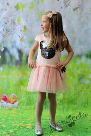 Детска рокля в розово с тюл и чантичка с Мини