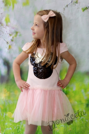 Детска рокля в розово с тюл и чантичка с Мини