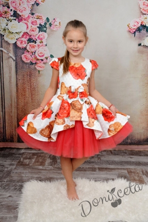 Официална детска рокля на цветя с тюл в червено Чудомира