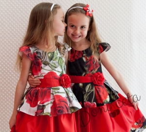 Официална детска рокля на цветя в червено Тоня