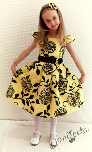 Празнична детска рокля в жълто и черно