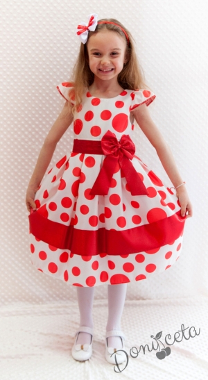 Официална детска рокля в бяло на червени точки/272БЧ