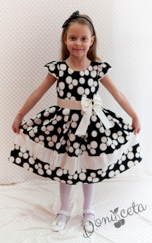 Официална детска рокля в черно на бели точки