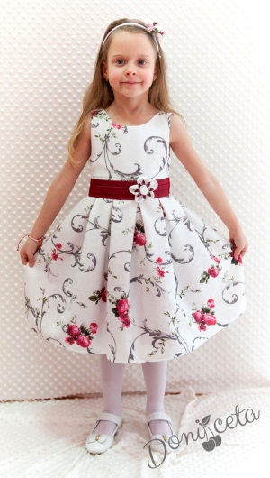 Детска рокля на цветя с болеро в бордо