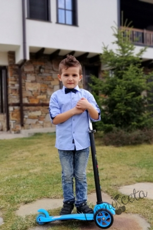  Детска риза с дълъг ръкав с папионка за момче