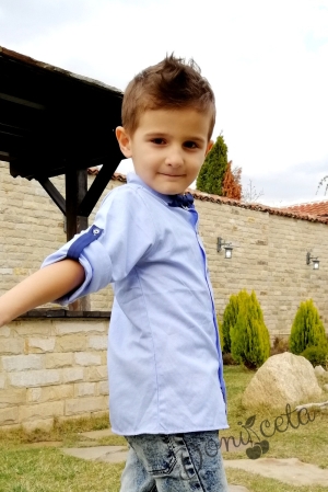  Детска риза с дълъг ръкав с папионка за момче