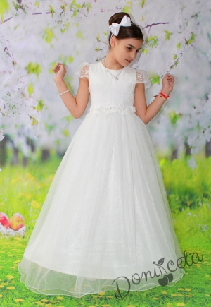 Официална детска дълга рокля в бяло