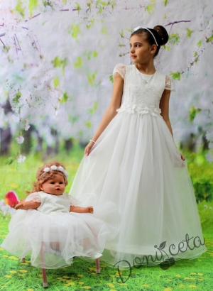Официална детска дълга рокля в бяло